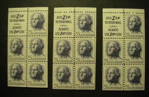 Scott 1213c, 5c Washington, pane of 5, Slogan 3, tagged, MNH Beauties