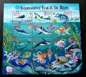 Grenada Ocean 1998 Marine Life Fish Whale Shark Coral Bird Turtle (sheetlet) MNH