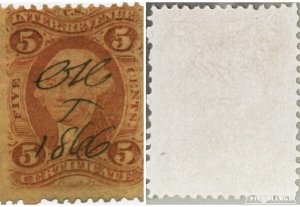 1861 US 5c Revenue Stamp Certificate ERROR  SC# R24C