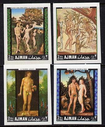 Ajman 1968 Adam & Eve Paintings imperf set of 4 unmou...
