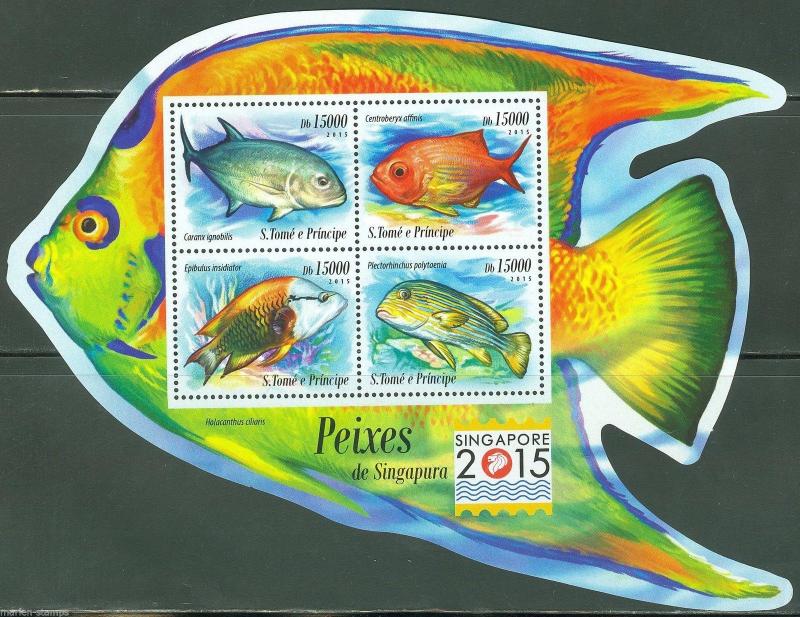 SAO TOME 2015 FISH OF SINGAPORE SHEET MINT NH