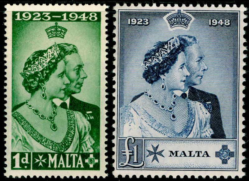 MALTA SG249-250, COMPLETE SET, NH MINT. Cat £38. RSW.