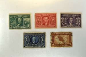 US STAMPS SCOTT #323-327 LOUISIANA PURCHASE EXPOSITION ISSUE SET, 1904