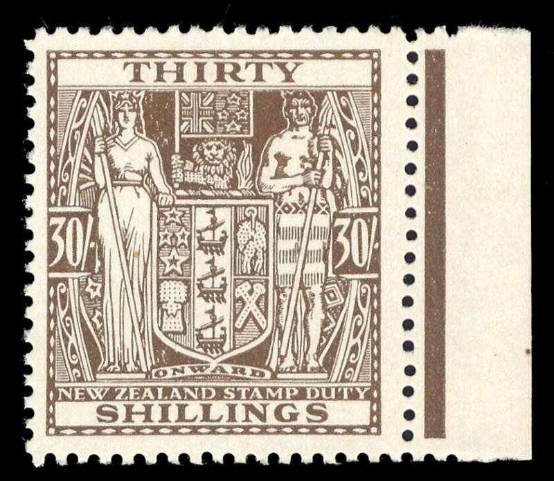 New Zealand 1940 KGVI Arms Fiscal 30s Wmk Inverted superb MNH. Cert. SG F205w.