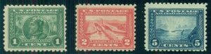 US #401-3, 1¢ - 5¢ Panama-Pacific, perf 10, NH, gum crease, F/VF, Scott $630.00