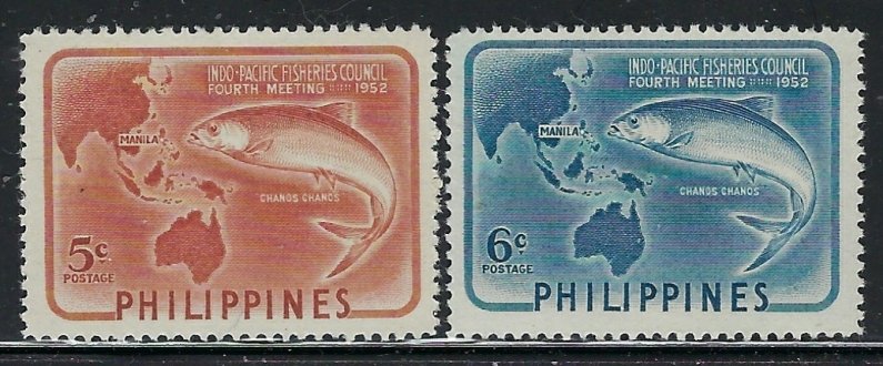 Philippines 578-79 MNH 1952 Fish and Map (fe7038)