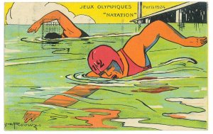 P3452 - FRANCE 1924 PARIS OLYMPIC GAMES. BEAUTIFUL POST CARD, SWIMMING.-