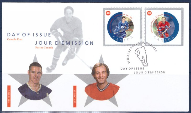 F189   CANADA   FDC # 1935a, 1935b      NHL All Stars - 3   Horton, Lafleur