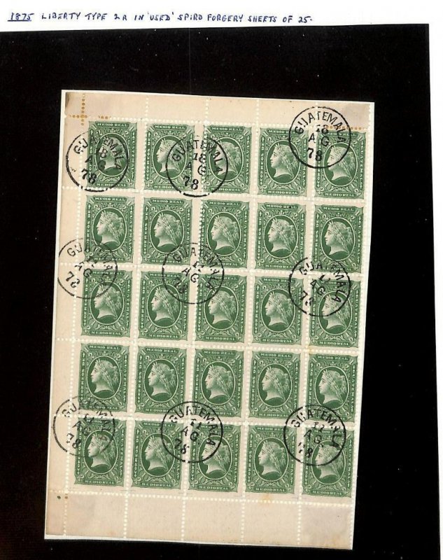 GUATEMALA #8 FOURNIER & SPIRO FORGERY USED STAMP GROUPING (x36) (1875) 