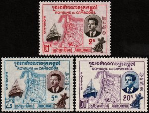 ✔️ CAMBODIA 1960 - PORT SIHANOUK SHIP - Sc. 76/78  Mi. 98/100 MNH ** [1KHP098]