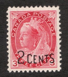 1899 Canada Sc# 88 provisional ovpt - 2 Cent Queen Victoria - MNH Cv$82.50 usd