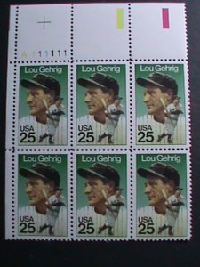 ​UNITED STATES-1989--SC#2417-LOU GEHRIG-AMERICAN SPORT-MNH IMPRINT PLATE BLOCK