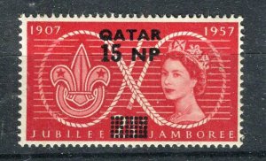 QATAR; 1957 early QEII surcharged issue Mint hinged 15np. value