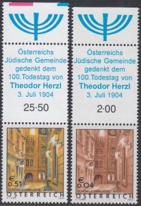 AUSTRIA  JUDAICA TABS # 052 - MNH SET of 2 - 100th ANN DEATH OF THEODOR HERZL