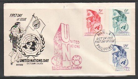 Philippines, Scott cat. 569-571. United Nations Day issue. First day cover. ^