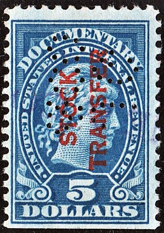RD16 $5.00 Stock Transfer Stamp (1918) Perfin