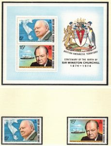 BRITISH ANTARCTIC 1974 Churchill; Scott 62-63, 63a, SG 61-63; MNH