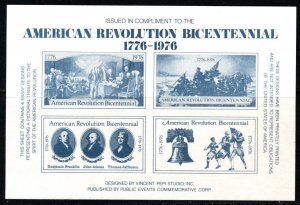 1976 US Poster Stamp American Revolution Bicentennial Souvenir Sheets MNH