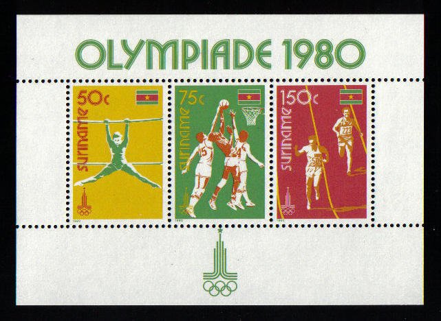 Surinam  #554a-556a  MNH  1980    Sheet Olympic Games Moscow