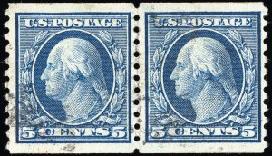 US Stamps # 447 Used XF Light Cancel Pair Scott Value $375.00