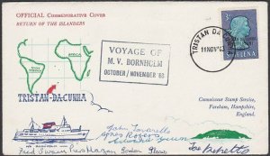 TRISTAN DA CUNHA 1963 Re-settlement MV Bornholm cover signed by islanders...U298