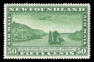 Newfoundland #C10 Cat$77.50, 1931 50c green, never hinged, well centered