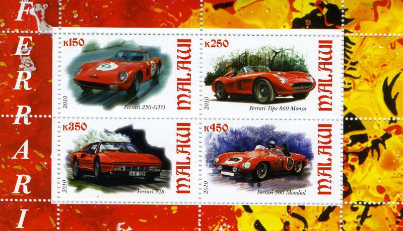 CARS Ferrari Sheet (4) Perforated MInt (NH)