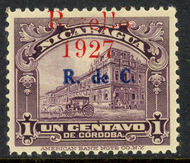 NICARAGUA 1927 1c National Palace POSTAL TAX Overprint Issue Sc RA29 MH