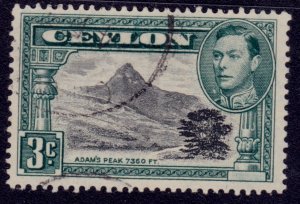 Ceylon, 1938-49, KGVI, Adams Peak, 3c, sc#279, used**