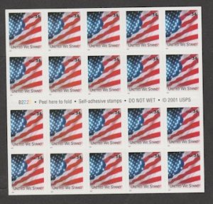 U.S. Scott Scott #3549a American Flag Stamp - Mint NH Booklet Pane - Plate B2222