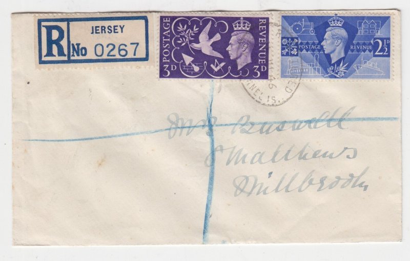 GB. Jersey 'Victory' FDC on registered Jersey Pmkd cover