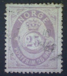 Norway (Norge), Scott #28 used (o), 1884, Post Horn, 25ø, lilac