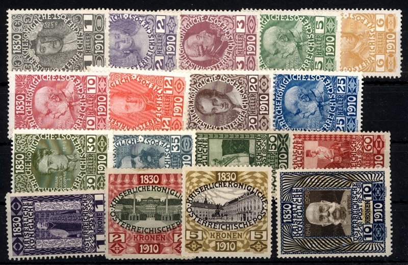 Austria 1910  Scott #128-44 MH (CV 472.60)