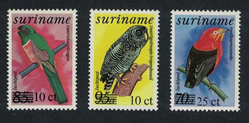 Suriname Manakin Trogon Owl Birds surch 3v SG#1306+1307+1356