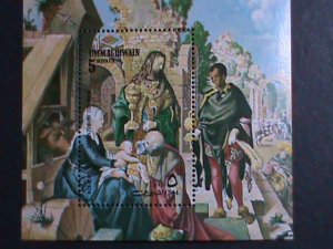 UMM AL QIWAIN- AIRMAIL-FAMOUS PAINTING- ADORATION OF THE MAGI S/S VF EST.$8