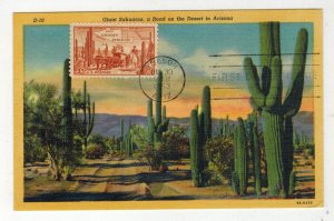 1953 GADSDEN PURCHASE 1028 FDC COLOR POSTCARD TUCSON ARIZONA GIANT CACTUS