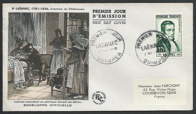 FRANCE 1952 LAENNEC commem FDC.............................................56066