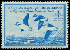 momen: US Stamps #RW15 Duck Mint OG NH XF+