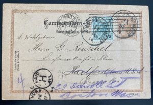 1894 Kremster Austria postal Stationery Postcard cover to Hartford CT USA