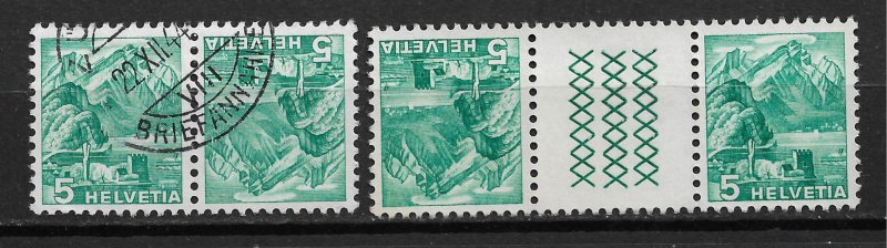 1936 Switzerland 228a Mt. Pilatus Tete Beche & Gutter Pairs used