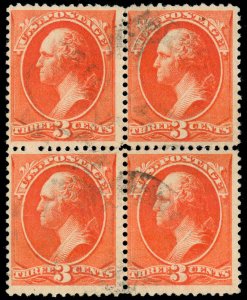 MOMEN: US STAMPS #214 USED SCARCE BLOCK SOUND