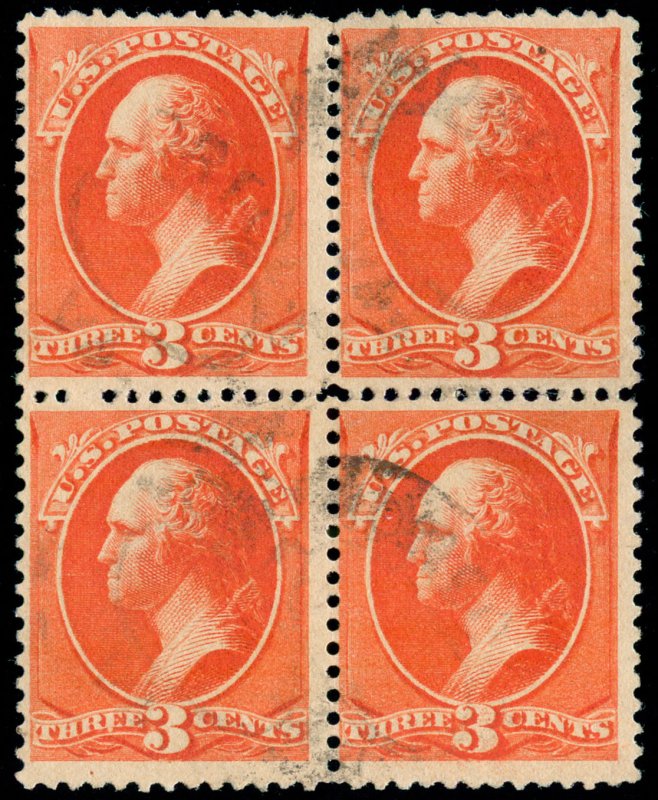 MOMEN: US STAMPS #214 USED SCARCE BLOCK SOUND