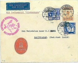 15272 - DUTCH INDIES - POSTAL HISTORY - OLYMPIC GAMES Airmail COVER 1936-