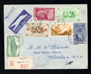 Reunion Stamps Year 1947 Register And Flown Cover