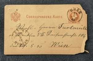 1880 Graz Austria Postal Statioanry Postcard Cover to Vienna