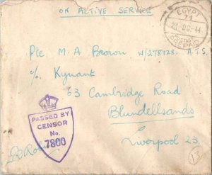 Egypt Soldier's Free Mail 1944 Egypt 71 Postage Prepaid to Blundellsands-Live...