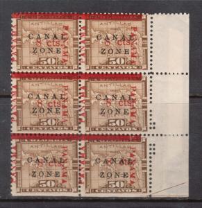 Canal Zone #20 NH Mint Block Of Six With Nice Shift