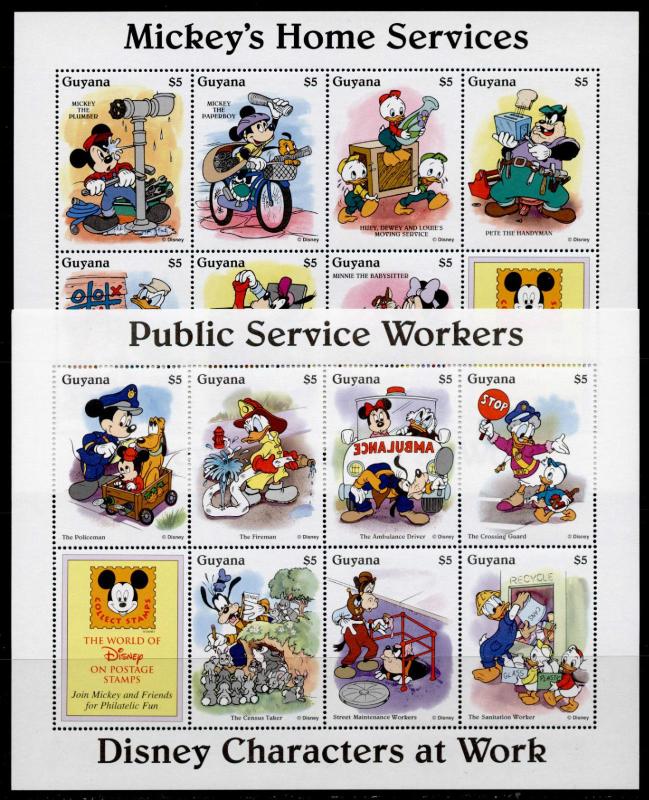 Guyana 2917a-22a MNH Disney Characters at Work, Animals, Birds, Truck, Fish