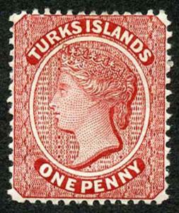 TURKS ISLANDS SG62 1d Crimson-lake Perf 14 Wmk Crown CA Showing PARTS of 4 Wmks