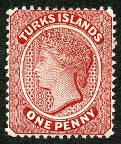 TURKS ISLANDS SG62 1d Crimson-lake Perf 14 Wmk Crown CA Showing PARTS of 4 Wmks